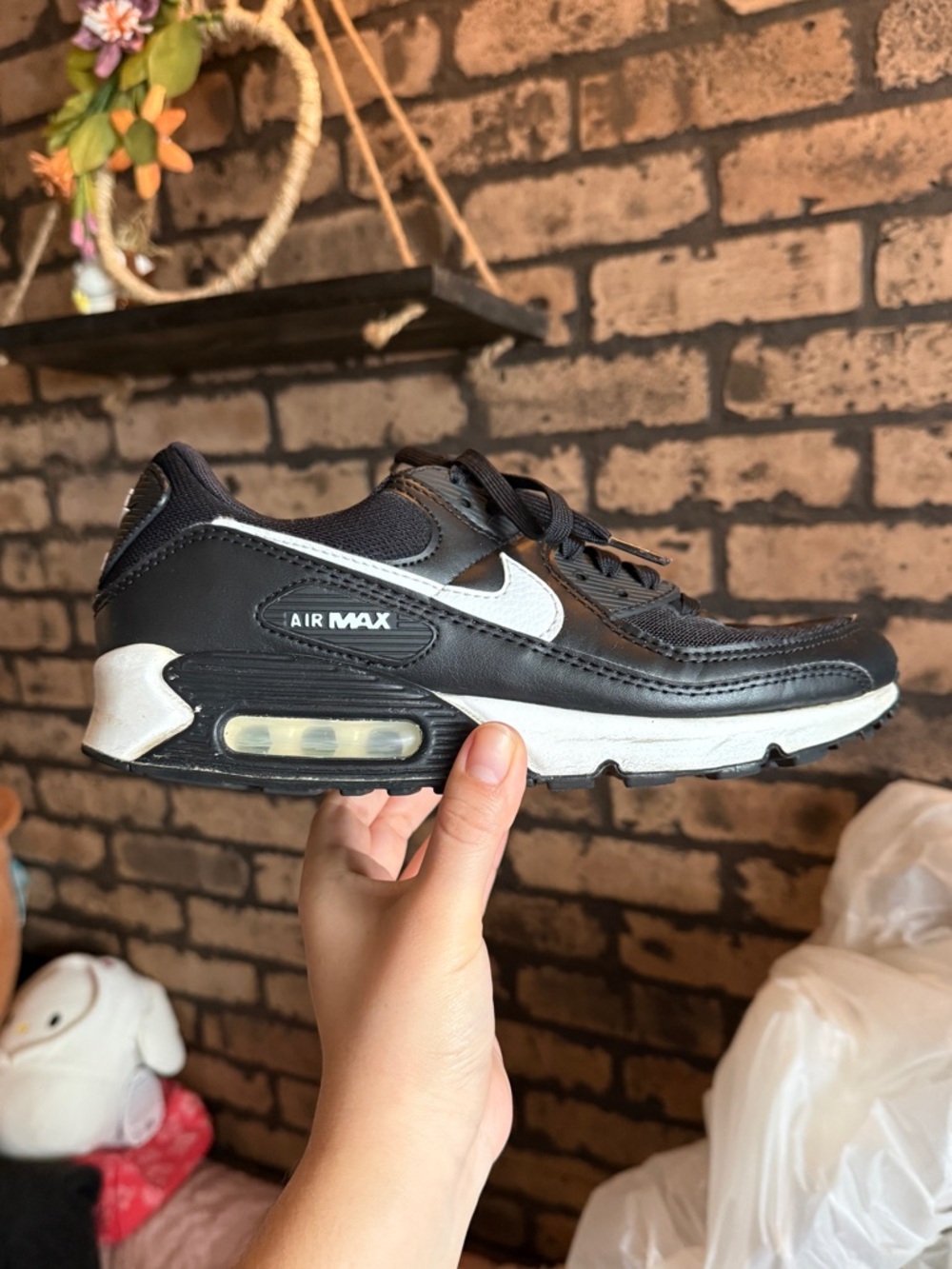 Nike Air Max 90 Sneakers Leather Mesh Gym Shoes Athleisure Black White Size 9